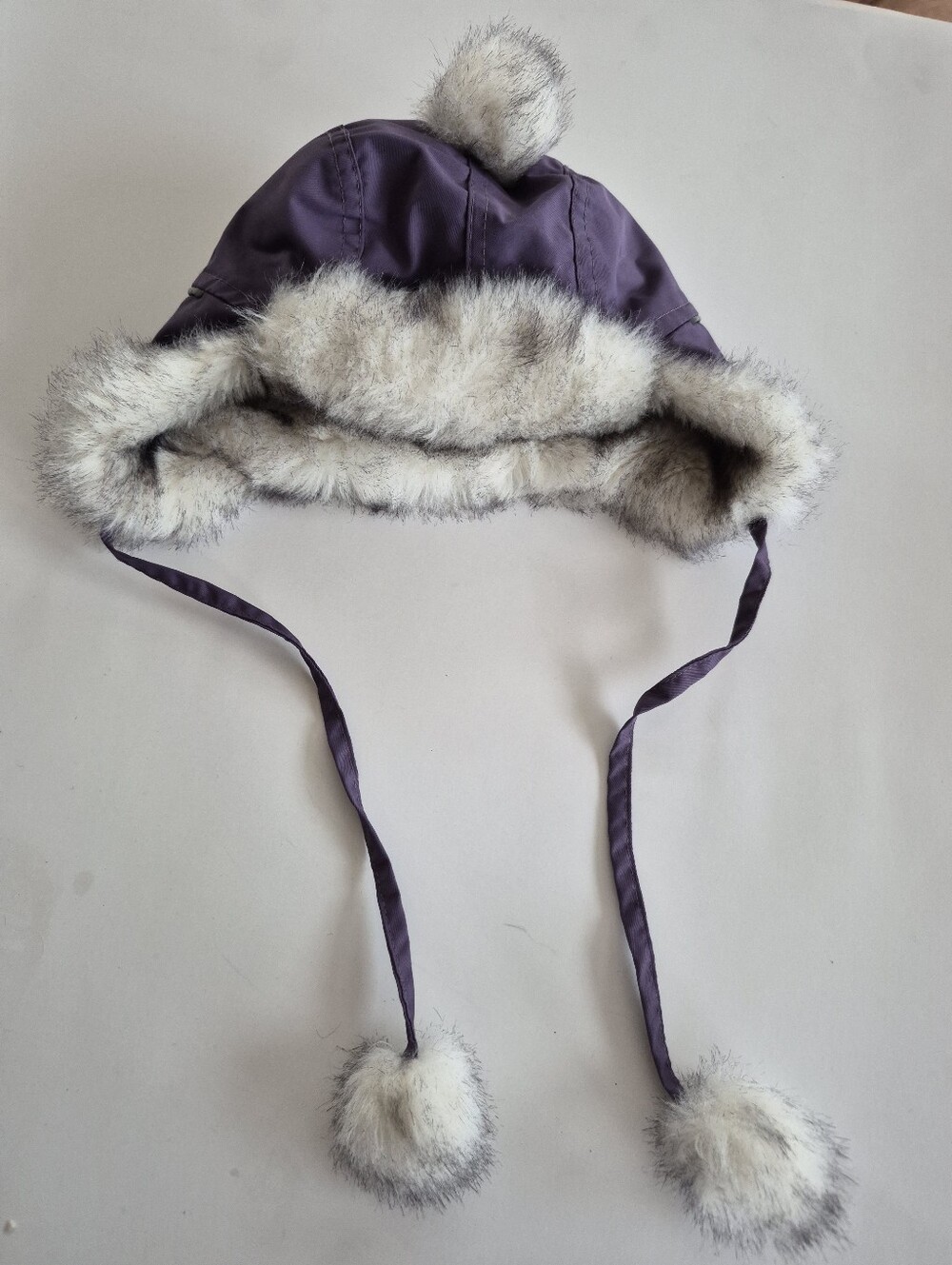 Souris Mini Purple Faux Fur Trim Pom Pom Winter Hat Size 2-3